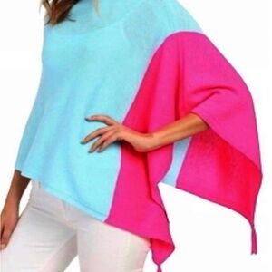 Lilly Pulitzer Kinnon Poncho Wrap Pink Blue Colorblock Tassel One Size